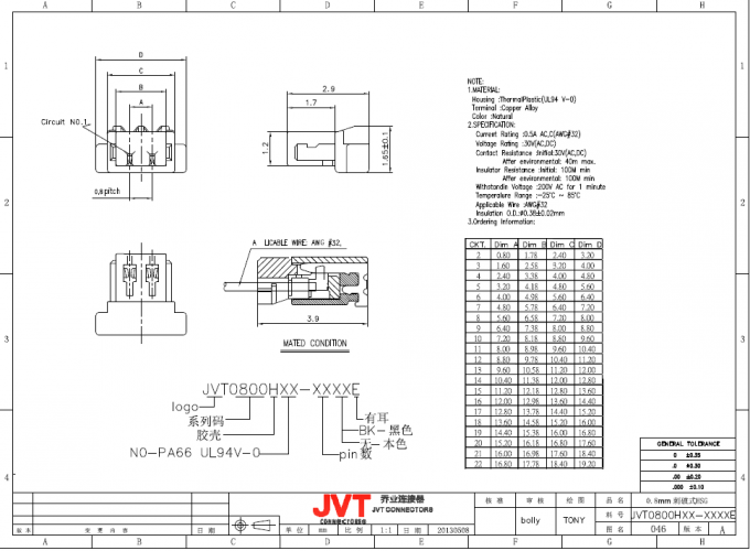 JVT 0.8mm Pitch Cimp Style Disconnectable Insulation Displacement IDC  Socket Connector